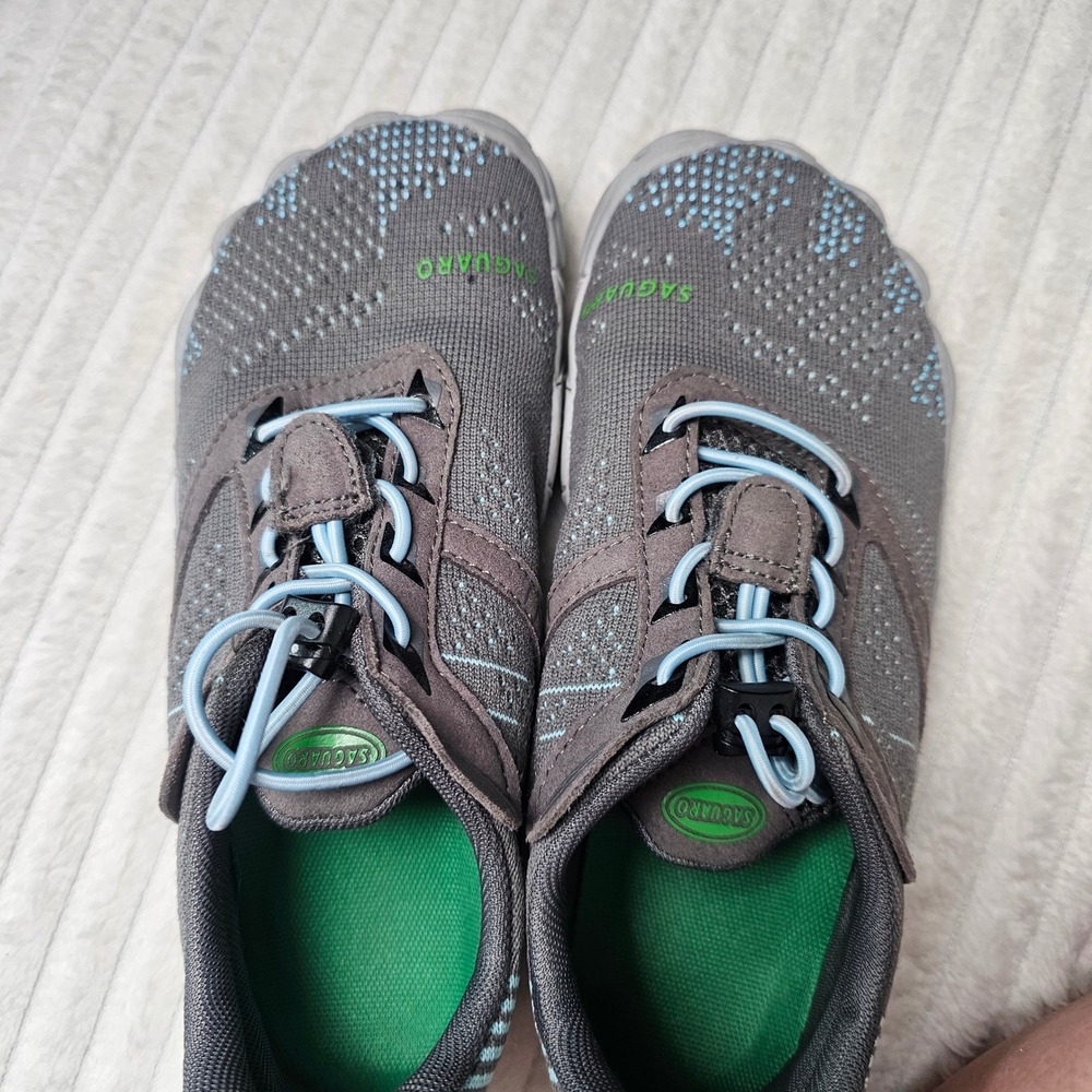 Saguaro Barefoot Shoes Women 6.5-7 Gray Blue Minimalist Trail Running Sneakers
